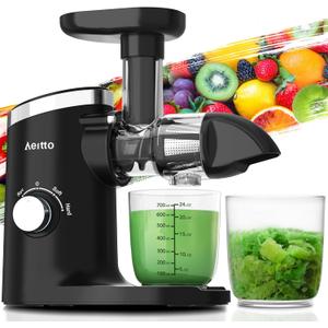 Aeitto Classic Horizontal Cold Press Juicer, Slow Masticating Juicer with Quiet Motor, High Juice Yield, Easy to Clean, Juicer Machines with Soft & Hard Modes for Fruits & Vegetables, Premium Black