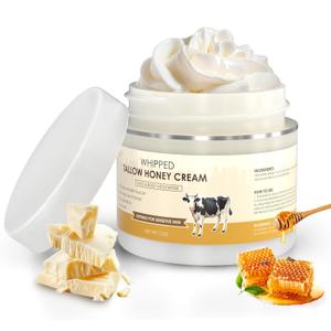 Beef Tallow for Skin, Grass Fed Beef Tallow and Honey Balm Body & Face Moisturizer, Unscented All Organic Whipped Tallow Face Cream, Natural Formula, All Skin Types 2 Oz