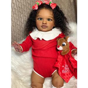 RXDOLL Big Size Reborn Baby Dolls Toddler Girl 26 Inch African American Reborn Toddler Black Dolls Girls Real Baby Doll Size with Soft Cloth Body Toys Gifts for Kids 3+ (Red)