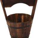 HANABASS Wooden Bucket Barrel Rustic Patio Pots Water Wishing Well Pail Vintage Style Primitive Planter Container for Garden Home Patio Backyard, 10.6x9.0 inch