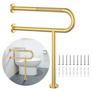 Toilet Support Rail 23.4X 28 Inch, Munzong Anti-Slip Gold Handicap Grab Bar for Bathroom, Stainless Steel Knurled Safety handrails with Leg for Elderly Disabled Pregnant-1.25Tube