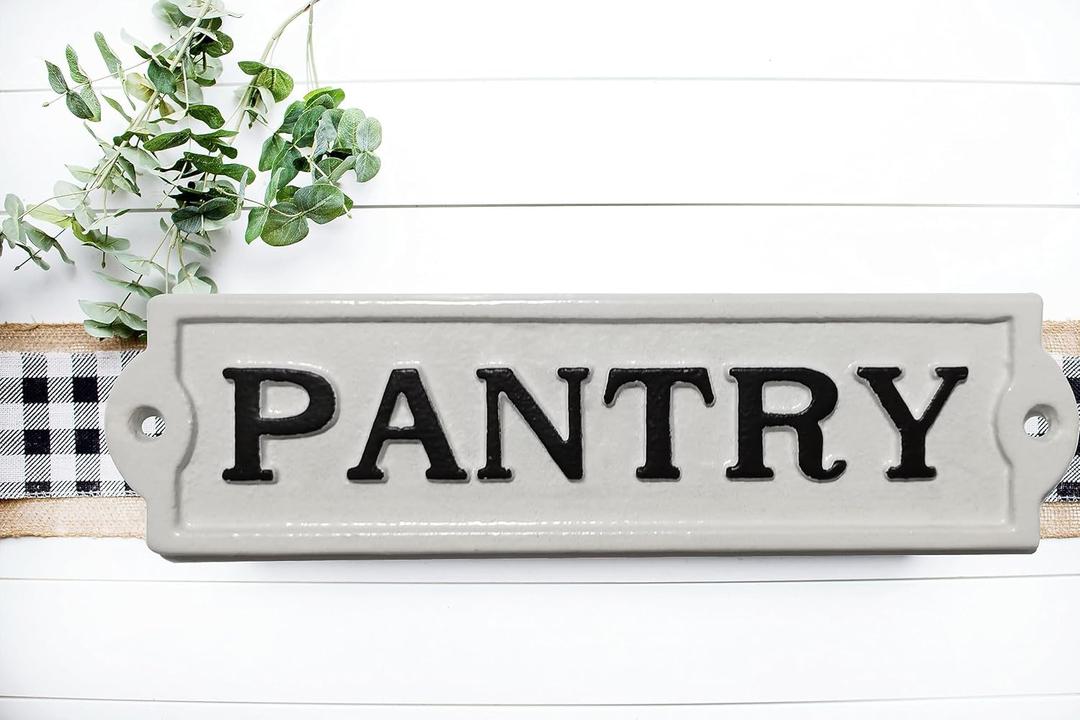 Farmhouse Decor Metal Pantry Signs - Cast Iron Door Room Plaques with "Pantry"