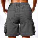 ELLEVEN Cargo Shorts Women High Waisted Bermuda Knee Length Cotton Long Y2K 7 Inch Inseam Summer Hiking Shorts with Pockets Grey X-Large