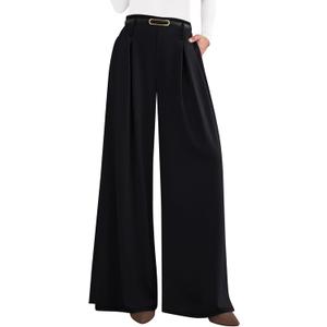 PRETTYGARDEN Womens Spring Wide Leg Trousers 2026 High Elastic Waist Loose Pleated Long Flowy Palazzo Work Pants with Pockets (Small, Black)