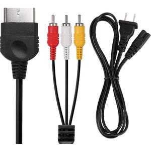 Power Cord and AV Cable for Xbox, 2 Prong Power Supply & Audio Video RCA AV Cable Replacement Set Compatible with Xbox Consoles(1st Generation)