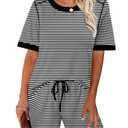 KISSMODA Womens 2 Piece Lounge Outfits Crew Neck Cap Sleeve Stripe M (M)