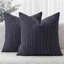 Striped Textured Chenille Pillow Covers 20x20 Set of 2, Soft Double-Sided Decorative Throw Pillow Cover, Solid Modern Cushion Covers, Giftable Home Decor (Dark Blue, 20x20)