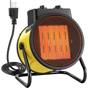 Electric Heater for Indoor Use, 1500W Quick Heating Portable Garage Heater with 90 Adjustable Angle, Space Warmer Suitable for Greenhouse Garage Tent Indoor Outdoor (Yellow, 1 Pcs)