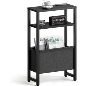 Narrow Side Table, Slim End Table with Magazine Rack, Bedside Table for Small Spaces, 3 Tier Sofa Couch Table Nightstand for Living Room, Bedroom Black LET503B