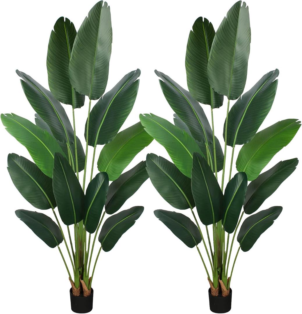 YEPDIN Artificial Bird of Paradise Plant 6 Ft Tall Fake Banana Leaf Plant for Indoors and Outdoors,Faux Palm Tree with Plastic Pot for Office and Home Decor,L1802PCS
