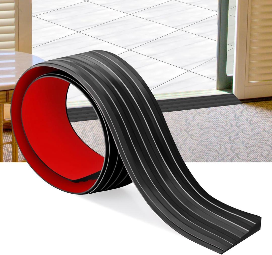 Rubber Door Threshold Ramp Self-Adhesive Rubber Ramp for Door Threshold 2/5 Inch Rise for Wheelchair Scooter Doorway Floor Tile Threshold Transition Strip Reducer (Black, 2 in Wide x 6.6 Ft Long)