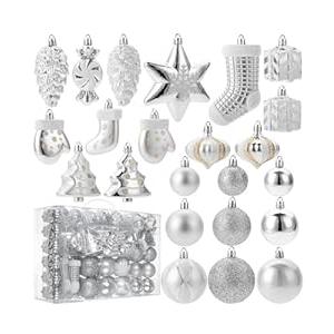 Mr. Pen Assorted Christmas Ball Ornaments Set, 77 pcs, Silver, Shatterproof, Bulk Ornaments for Christmas Tree