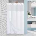 White Stall No Hook Shower Curtain with Snap in Liner,230GSM Waffle Weave Shower Curtains for Bathroom,54W x 80H