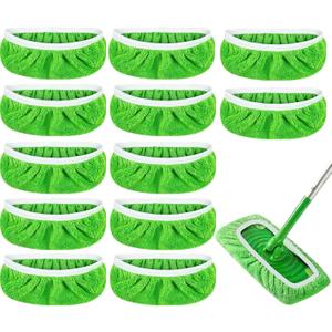 12-Pack Reusable Coral Fleece Mop Pads Washable Wet Mopping Cloths and Dry Sweeping Cloths for Swiffer Sweeper  Washable Wet & Dry Microfiber Pads for Surface/Hardwood Floor Cleaning, Tile & More.