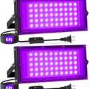50W Black Lights with Switch+Plug, IP66 Waterproof, LED Blacklight Flood Light for Glow Party, Halloween, Bedroom, Poster, Body Paint, 2 Pack