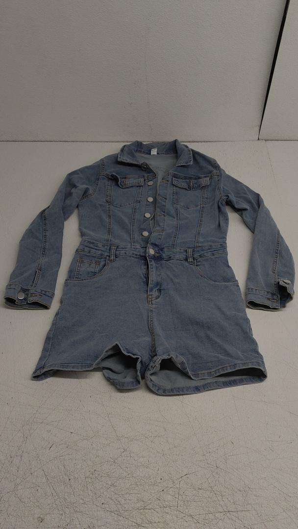 No Brand Women's Baggy Vintage Distressed Short Denim Jumpsuit Short Sleeve Button Down Jean Jumpsuit Rompers XL