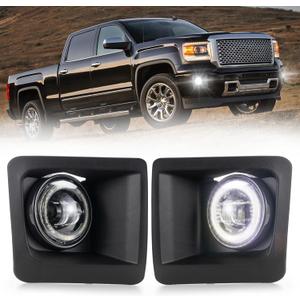 BUNKER INDUST LED Fog Light with Daytime Running Lights for 2014-2015 GMC Sierra 1500, OEM Bumper Driving DRL Fog Lamp Assembly Kit
