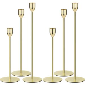 Ohtomber Gold Taper Candle Holder - 6PCS Candlestick Holders, Candlesticks Centerpiece Wedding Table Decor, Fit Pillar 3/4" Thick Tapered & Led Candles