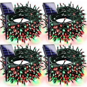Red Green Solar Christmas Lights Outdoor Decorations Waterproof, Tatal 4 Pack 400LED 132FT Solar String Lights Green Wire with 8 Modes, Christmas Fairy Light for Xmas Tree Party Wedding Garden Decor