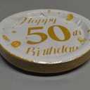 50PCS 50th Happy Birthday Plates and Napkins,7 Inch Premium Wihte and Gold Birthday Dessert Cake Plates Party and Cocktail Napkin for Men and Women Table Anniversary Decoration