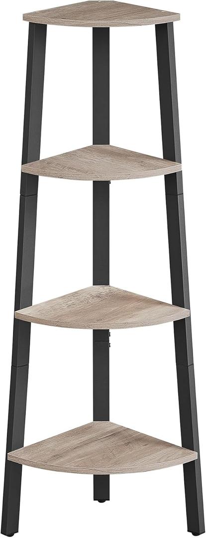 VASAGLE Corner Shelf Stand, 4-Tier Corner Bookshelf, Industrial Ladder Shelf, Plant Stand for Living Room, Office, Kitchen, Greige and Black ULLS034M01
