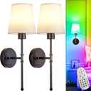 Depuley Battery Operated Wall Sconce: Set of 2 Wireless Wall Lights with Remote for Bedroom  Black Rechargeable 15 Colors RGB Halloween Wall Lamp for Living Room Hallway
