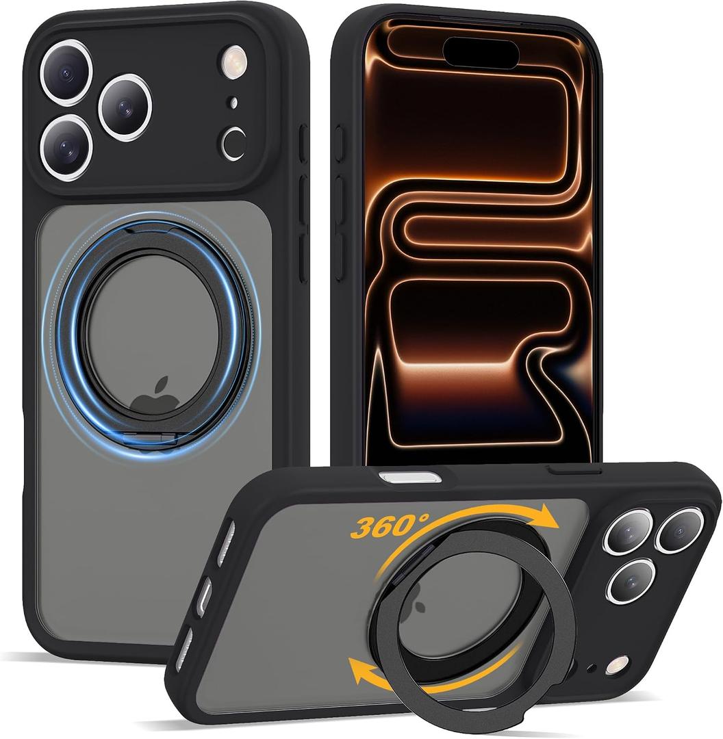 Compatible with iPhone 17 Pro Max Case with Magnetic Ring Stand [Compatible with Mag-Safe] [Military-Grade Protection] 17 Pro Max Phone Case 6.9",Black