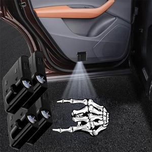 4PCS No Fade Car Door Lights,Skeleton Door Lights Logo Projector LED Shadow Welcome Lamp,Skeleton Car Accessories,Arm Skull Finger Gifts,Suitable for All Vehicles Motorcycle