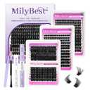 MilyBest Lash Clusters Kit 564Pcs Eyelash Clusters Lashes Wispy Cluster Eyelash Extensions Kit 3 Styles Fluffy Lashes Clusters 10-18mm Volume DIY Individual Eye Lash Clusters Lash Box with Bond&Seal