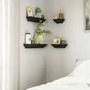 SRIWATANA Black Floating Shelves, Solid Wood Storage Wall Shelves Set of 4 Display Ledge Shelves Decor for Bedroom, Living Room, Bathroom, Kitchen - Black, L: 8/ 12/ 20/ 24In X W: 4In X H: 3In