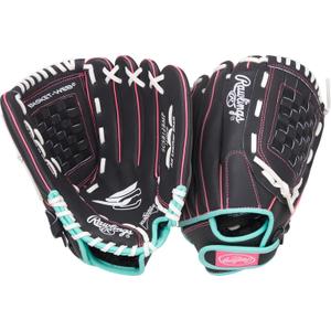 Rawlings | Sure Catch Youth Series Softball Glove | 12" | Right Hand Throw | Black/ Mint/ Pink