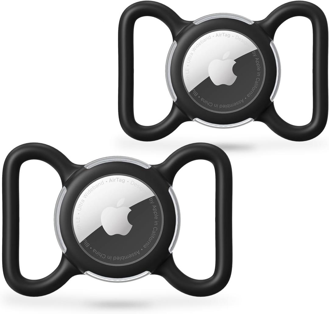 Waterproof Airtag Dog Collar Holder, Silicone & ABS Airtag Holder for Dog & Cat Collars, Ultra-Durable, Lightweight and Protective Airtag Case (Black & Black, Large)