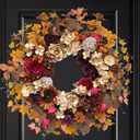 TEMPUS 24 Inch Artificial Fall Wreath - Red and Gold Rose Floral Front Door Decor, Handcrafted Thanksgiving Harvest Wreath for Indoor Farmhouse Wall