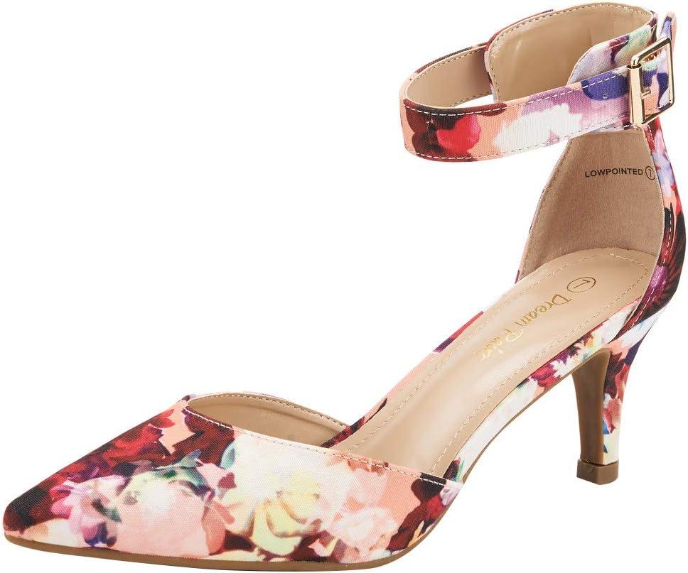 DREAM PAIRS Kitten Heel Low Heel for Women Closed Pointed Toe Pumps Wedding Party Sexy Dress Shoes Lowpointed (10, Floral)