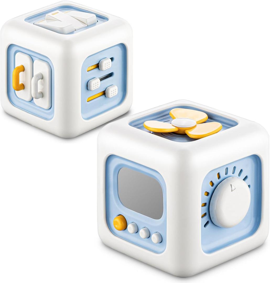 Busy Cube Toy for 1 Year Old, Montessori for 1+ Year Old, Travel Toys for Toddlers 1-3, Learning Fine Motor Skills| Birthday Gifts for 12 Months Stocking Stuffers (Blue)