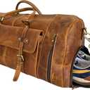 KomalC Leather Duffle Bags for Men and Women Travel Overnight Weekend sports bag holdall Gym Duffel for Men, 24 Inch