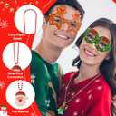 42 Pcs Christmas Paper Eyeglasses and Christmas Novelty Bead Necklace Green Cosplay Glasses for Adults Party Favor Accessories Photo Props for Party Supplies