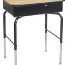 ECR4Kids Open Front Desk with Metal Storage Book Box, Adjustable, Classroom Furniture, Maple/Black