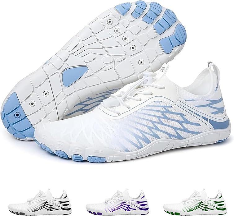 Hike Footwear HF Signature Healthy & Non-Slip Breathable Barefoot Shoesfor Women Men, Wide Toe Flexible, Lightweight Daily Wear Walking Shoes Unisex, Size: 11-11.5 Wide Women/9-9.5 Wide Men (White/Blue)