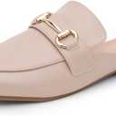 Shoe Land Mules for Women  Slip-On Mules & Flats Shoes with Buckle, Closed Round Toe | Backless Loafers, Business Dress Slides & Casual Comfortable Work Shoes (6, Nude)