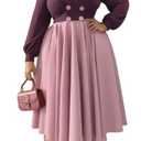 Women Long Sleeve Dress Casual A Line Maxi Dresses Plus Size Women Wedding Guest Dress Purple Pink, L