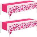 Childom 2 Pcs Valentines Day Tablecloths for Valentines Day Decorations,54" x 108" Disposable Plastic Tablecloths, Rectangle Lip Table Cover for Party Decorations Mothers Day Anniversary Birthday (Rose Red Valentines Lip Stripe)