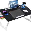 Large Size Floor Desk, Adjustable Floor Table with USB Ports torage Drawer Cup Holder, Foldable Low Coffee Table, Portable Lap Desk Tray for Eating Reading Working Drawing Gaming, Black