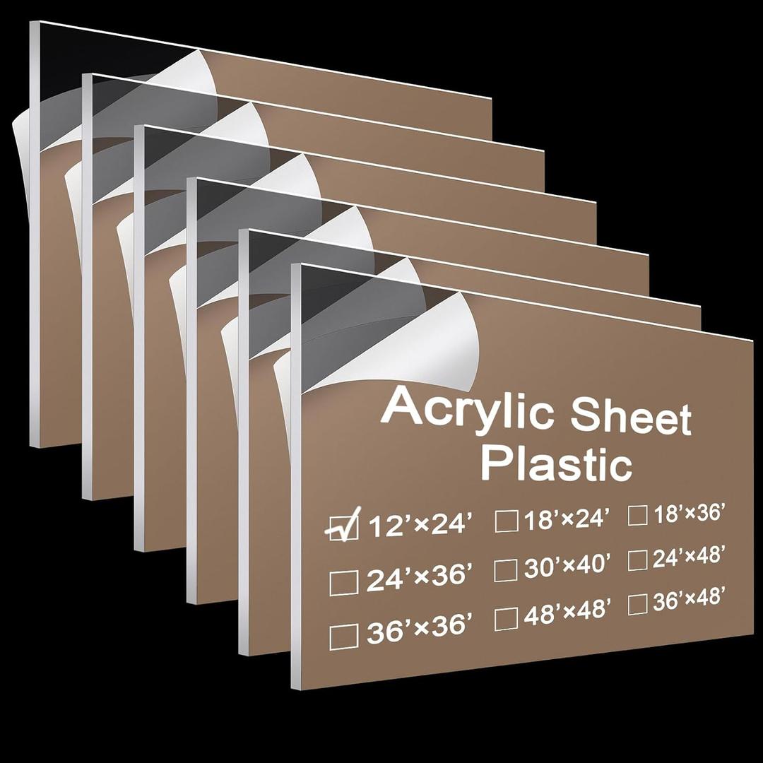 Roowest 6 Pcs 12 x 24 Inch, 1/8 Inch Clear Acrylic Sheet Plastic Sheet Cut to Size Acrylic Board Panel Blank for Craft DIY Signs Frames Engraving Display Cases
