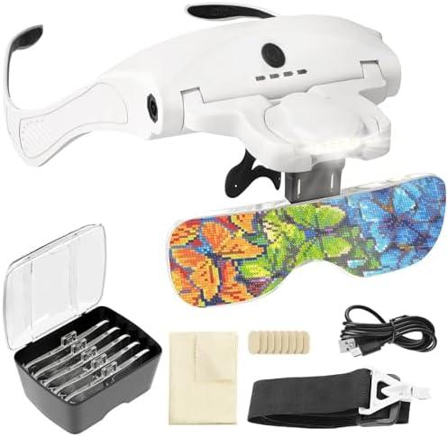 ARTDOT Magnifying Glasses with Light for Diamond Art Kits, 5 Replaceable Lenses for Magnifier with 4 LED Lights and Adjustable Brightness for Diamond Painting Accessories and Reading Close Work
