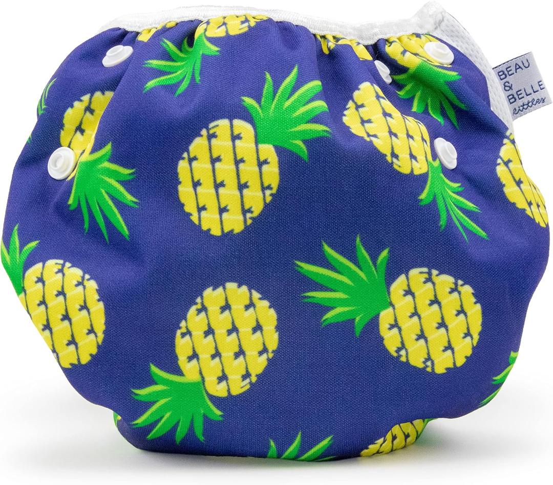 Reusable Baby Swim Diapers (Sizes N5) Adjustable, Easy-Wash Nageuret Reusable Swim Diaper Kids Soft, Breathable, Waterproof Swim Wear for Baby & Newborn! (Blue Pineapples)