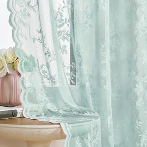 Pastel Turquoise Lace Curtains - 84 Inch Long Aqua Floral Panels for Bedroom & Living Room - Ocean Coastal Theme - Semi Sheer Light Filtering - 52x84, 2 Panels