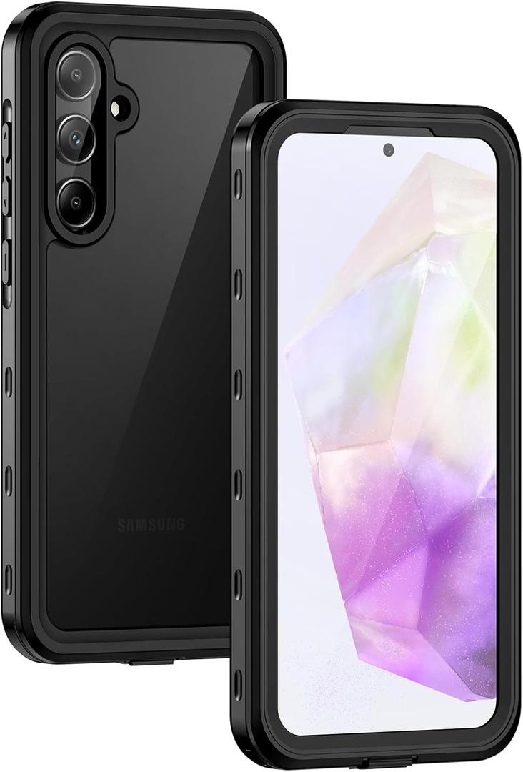 Lanhiem for Samsung Galaxy A35 5G Case, IP68 Waterproof Dustproof, Built-in Screen Protector, Rugged Full Body Shockproof Protective Cover for Samsung A35 5G /4G 6.6", Black/Clear