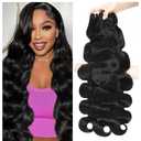 16A Body Wave Bundles Human Hair 100% Real Raw Human Hair Bundles Body Wave 22 24 26 Inch,No Tangle Shedding,Triple Lifespan Virgin Hair Extensions Thick Weave Reusable (Natural Black)