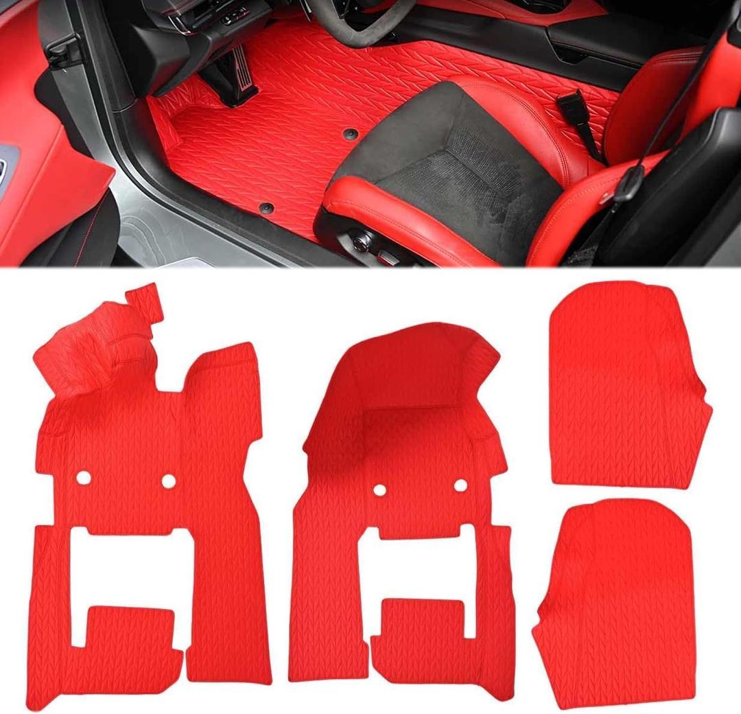 Red Full Floor Mats,All Weather Anti-Scratch Wear-Resistant Full Floor Protection Liner Carpet Coverage Pads for Corvette C8 Stingray Z51 2020+ for C8 Z06 2023+ and E-ray 2024+